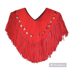 Vintage Pioneer Wear Red Leather Fringe Collar-Made In The USA. Size - One Size